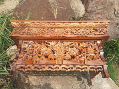 Medium Size Buddhist Auspicious Symbol Carved Foldable Wooden Tibetan Altar Table,Buddhist Prayer Table,Tibetan Meditation Altar,Zen Shrine