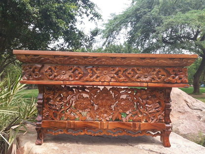 Medium Size Buddhist Auspicious Symbol Carved Foldable Wooden Tibetan Altar Table,Buddhist Prayer Table,Tibetan Meditation Altar,Zen Shrine