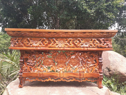 Medium Size Buddhist Auspicious Symbol Carved Foldable Wooden Tibetan Altar Table,Buddhist Prayer Table,Tibetan Meditation Altar,Zen Shrine