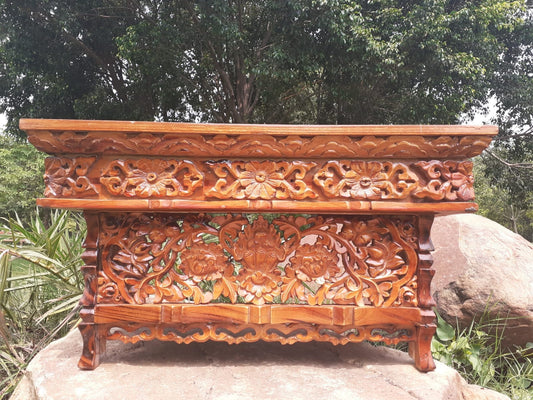 Medium Size Buddhist Auspicious Symbol Carved Foldable Wooden Tibetan Altar Table,Buddhist Prayer Table,Tibetan Meditation Altar,Zen Shrine