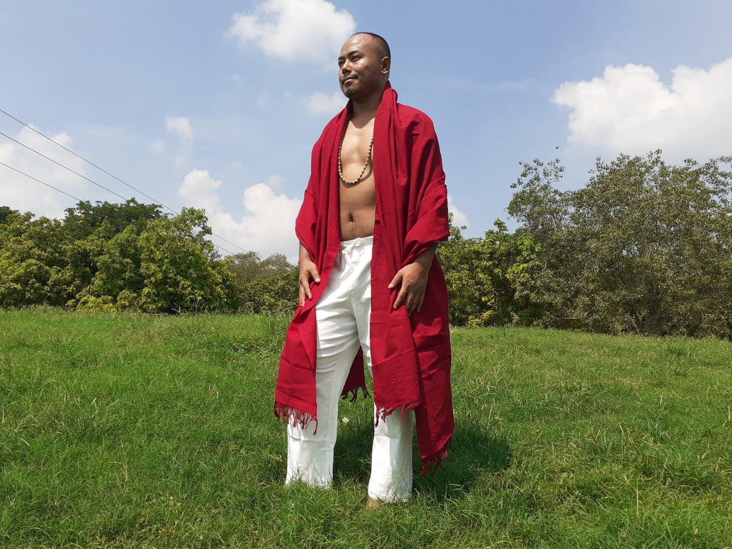 NIRVANA Large Traditional Handwoven Burgundy Tibetan Buddhist Raw Eri Silk Meditation Shawl,Tantric Meditation Wrap,Buddhist Prayer Silk Zen