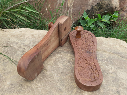 Himalayan"Yogis"Handcrafted Traditional Wooden Slippers for Meditation and Yoga, Unique Carved Wooden Charan Paduka with Floral Designed