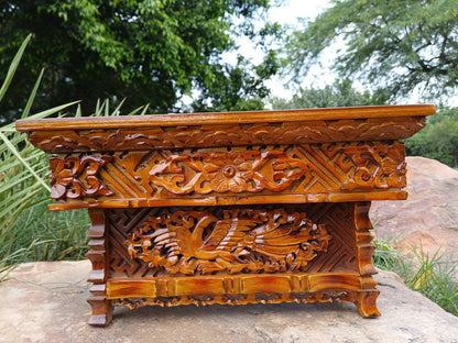 Small Size Heavenly Peacock Handcarved  Foldable Wooden Tibetan Buddhist Altar Table,Zen Meditation Altar,Wood Prayer table, Alter Table
