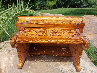Small Handcarved Snow Lion Foldable Wooden Tibetan Buddhist Altar,Buddhist Prayer Table,Tibetan Meditation Altar,Traditional Tibetan Table