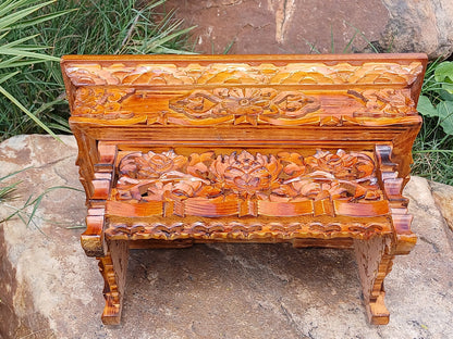 Small Size Buddhist Auspicious Symbol Carved Foldable Wooden Tibetan Altar Table,Buddhist Prayer Table,Tibetan Meditation Altar,Zen Shrine