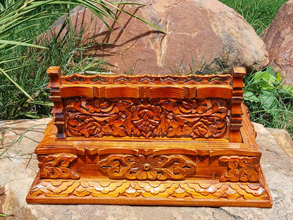 Small Size Buddhist Auspicious Symbol Carved Foldable Wooden Tibetan Altar Table,Buddhist Prayer Table,Tibetan Meditation Altar,Zen Shrine