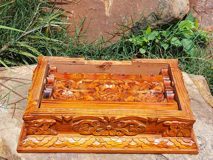Small Size Buddhist Auspicious Symbol Carved Foldable Wooden Tibetan Altar Table,Buddhist Prayer Table,Tibetan Meditation Altar,Zen Shrine