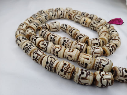 Vintage Large 54  Beads Rare Handcarved Tibetan Buddhist Yak Skull Bone Mala,Ethnic Bone Necklace/Jewellery,Tantrik Prayer Skull Japa Rosary