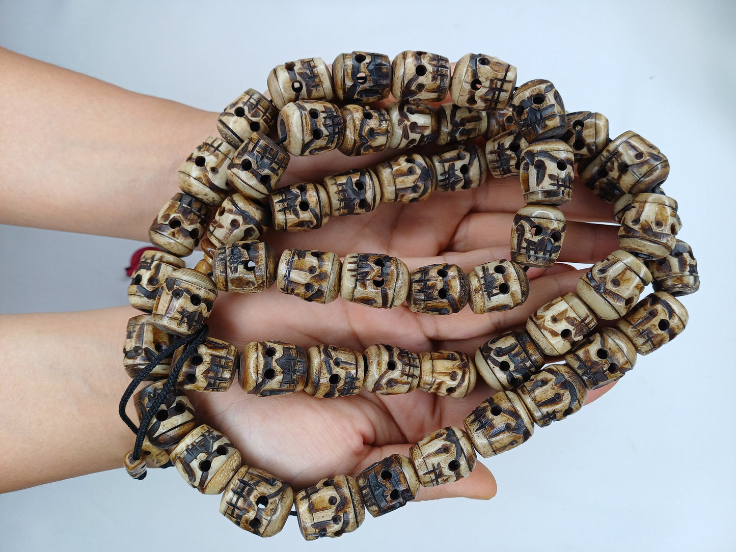 Vintage Large 54  Beads Rare Handcarved Tibetan Buddhist Yak Skull Bone Mala,Ethnic Bone Necklace/Jewellery,Tantrik Prayer Skull Japa Rosary