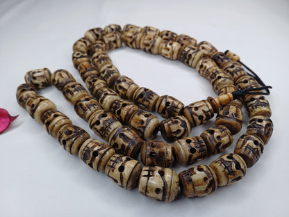 Vintage Large 54  Beads Rare Handcarved Tibetan Buddhist Yak Skull Bone Mala,Ethnic Bone Necklace/Jewellery,Tantrik Prayer Skull Japa Rosary