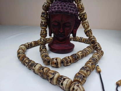 Vintage Large 54  Beads Rare Handcarved Tibetan Buddhist Yak Skull Bone Mala,Ethnic Bone Necklace/Jewellery,Tantrik Prayer Skull Japa Rosary