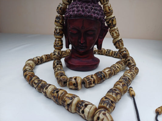 Vintage Large 54  Beads Rare Handcarved Tibetan Buddhist Yak Skull Bone Mala,Ethnic Bone Necklace/Jewellery,Tantrik Prayer Skull Japa Rosary