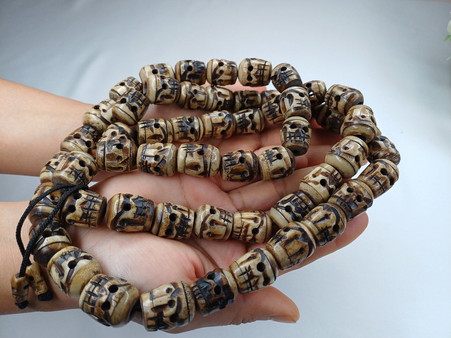 Vintage Large 54  Beads Rare Handcarved Tibetan Buddhist Yak Skull Bone Mala,Ethnic Bone Necklace/Jewellery,Tantrik Prayer Skull Japa Rosary