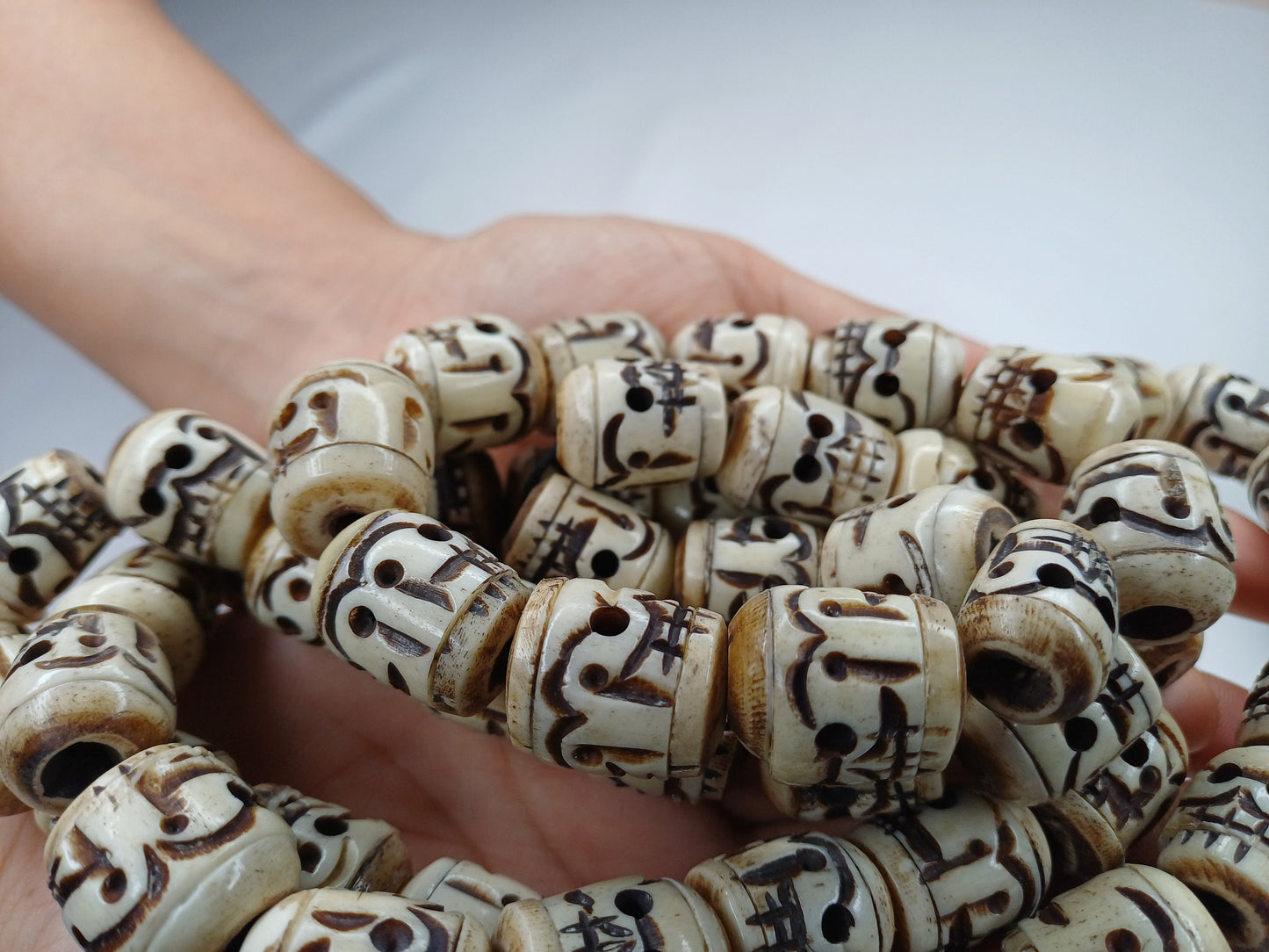 Large 54 Rare Handcarved Tantrik Yak Skull Bone Meditation Mala,Ethnic Bone Necklace/Jewellery,Tibetan Buddhist Prayer Skull  Japa Rosary