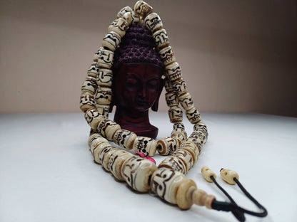 Large 54 Rare Handcarved Tantrik Yak Skull Bone Meditation Mala,Ethnic Bone Necklace/Jewellery,Tibetan Buddhist Prayer Skull  Japa Rosary
