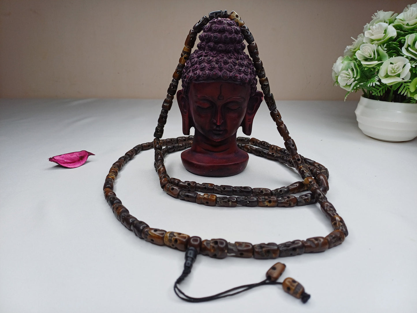 108 Handcarved Skull Bone  Beads,Bone Meditation Mala, Antique bone necklace,Ethnic Bone Jewellery,Tibetan Buddhist Prayer Skull Bone Mala,