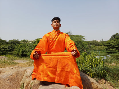 Custom-Made Layman Tibetan Brocade Long  Buddhist Robe,Monastery Style Bhutanese Prayer Costume Dress,Zen Spiritual Temple Clothing
