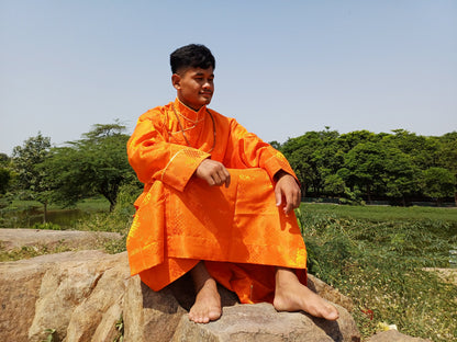 Custom-Made Layman Tibetan Brocade Long  Buddhist Robe,Monastery Style Bhutanese Prayer Costume Dress,Zen Spiritual Temple Clothing