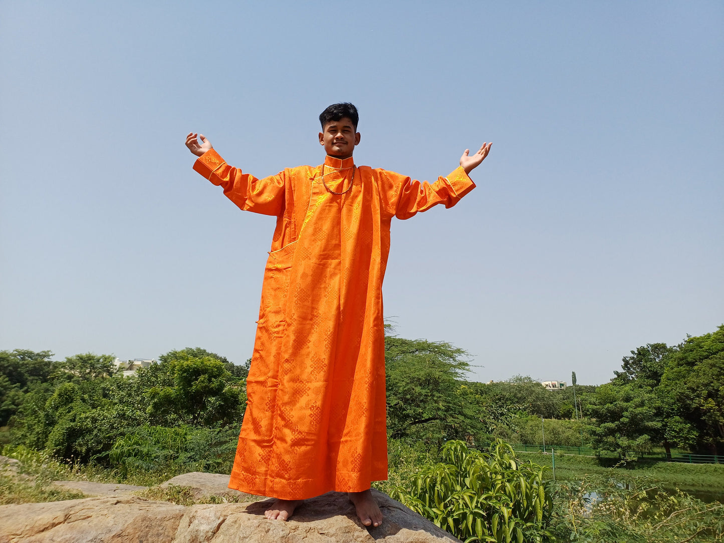 Custom-Made Layman Tibetan Brocade Long  Buddhist Robe,Monastery Style Bhutanese Prayer Costume Dress,Zen Spiritual Temple Clothing