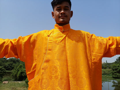 Custom-Made Layman Tibetan Brocade Long  Buddhist Robe,Monastery Style Bhutanese Prayer Costume Dress,Zen Spiritual Temple Clothing