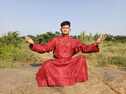 Custom-Made Layman Tibetan Brocade Long  Buddhist Robe,Monastery Style Bhutanese Prayer Costume Dress,Zen Spiritual Temple Clothing