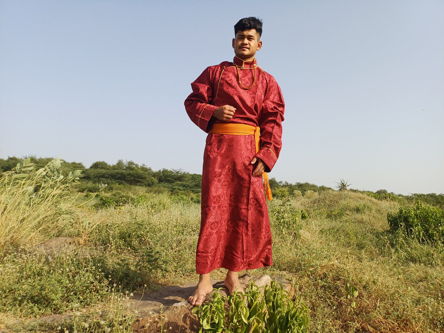 Custom-Made Layman Tibetan Brocade Long  Buddhist Robe,Monastery Style Bhutanese Prayer Costume Dress,Zen Spiritual Temple Clothing