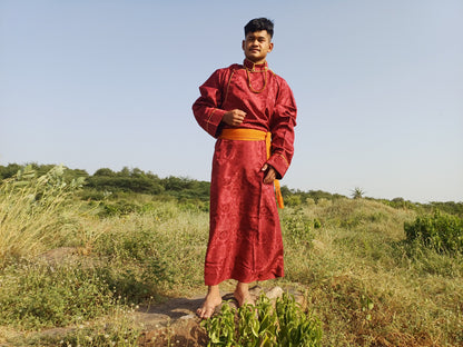 Custom-Made Layman Tibetan Brocade Long  Buddhist Robe,Monastery Style Bhutanese Prayer Costume Dress,Zen Spiritual Temple Clothing