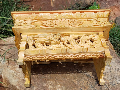 Small Size Dragon Handcarved Foldable Wooden Tibetan Buddhist Altar,Zen Meditation Altar,Dragon Carved Prayer table,Tibetan Alter Table,