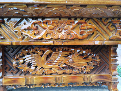 Small Size Heavenly Peacock Handcarved  Foldable Wooden Tibetan Buddhist Altar Table,Zen Meditation Altar,Wood Prayer table, Alter Table
