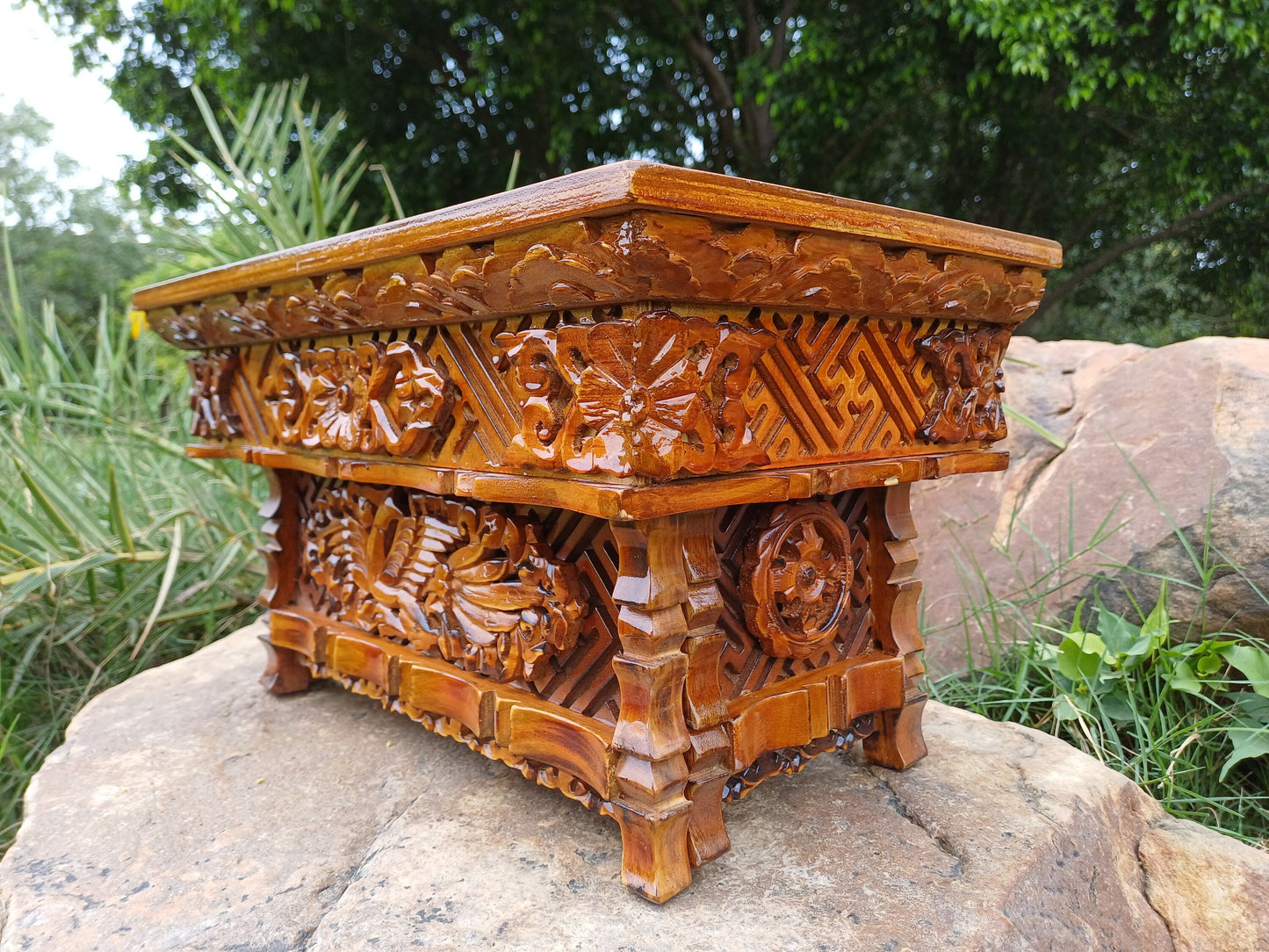 Small Size Heavenly Peacock Handcarved  Foldable Wooden Tibetan Buddhist Altar Table,Zen Meditation Altar,Wood Prayer table, Alter Table