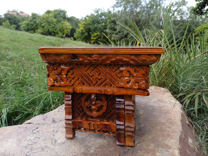 Small Size Heavenly Peacock Handcarved  Foldable Wooden Tibetan Buddhist Altar Table,Zen Meditation Altar,Wood Prayer table, Alter Table