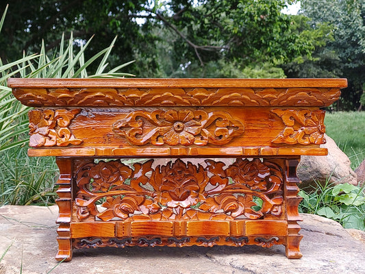 Small Size Buddhist Auspicious Symbol Carved Foldable Wooden Tibetan Altar Table,Buddhist Prayer Table,Tibetan Meditation Altar,Zen Shrine