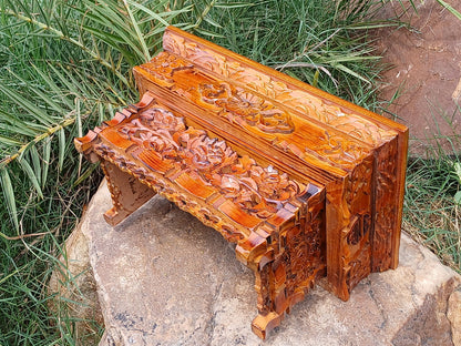 Small Size Buddhist Auspicious Symbol Carved Foldable Wooden Tibetan Altar Table,Buddhist Prayer Table,Tibetan Meditation Altar,Zen Shrine