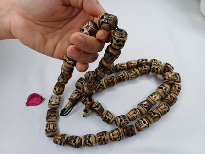 Vintage Large 54  Beads Rare Handcarved Tibetan Buddhist Yak Skull Bone Mala,Ethnic Bone Necklace/Jewellery,Tantrik Prayer Skull Japa Rosary