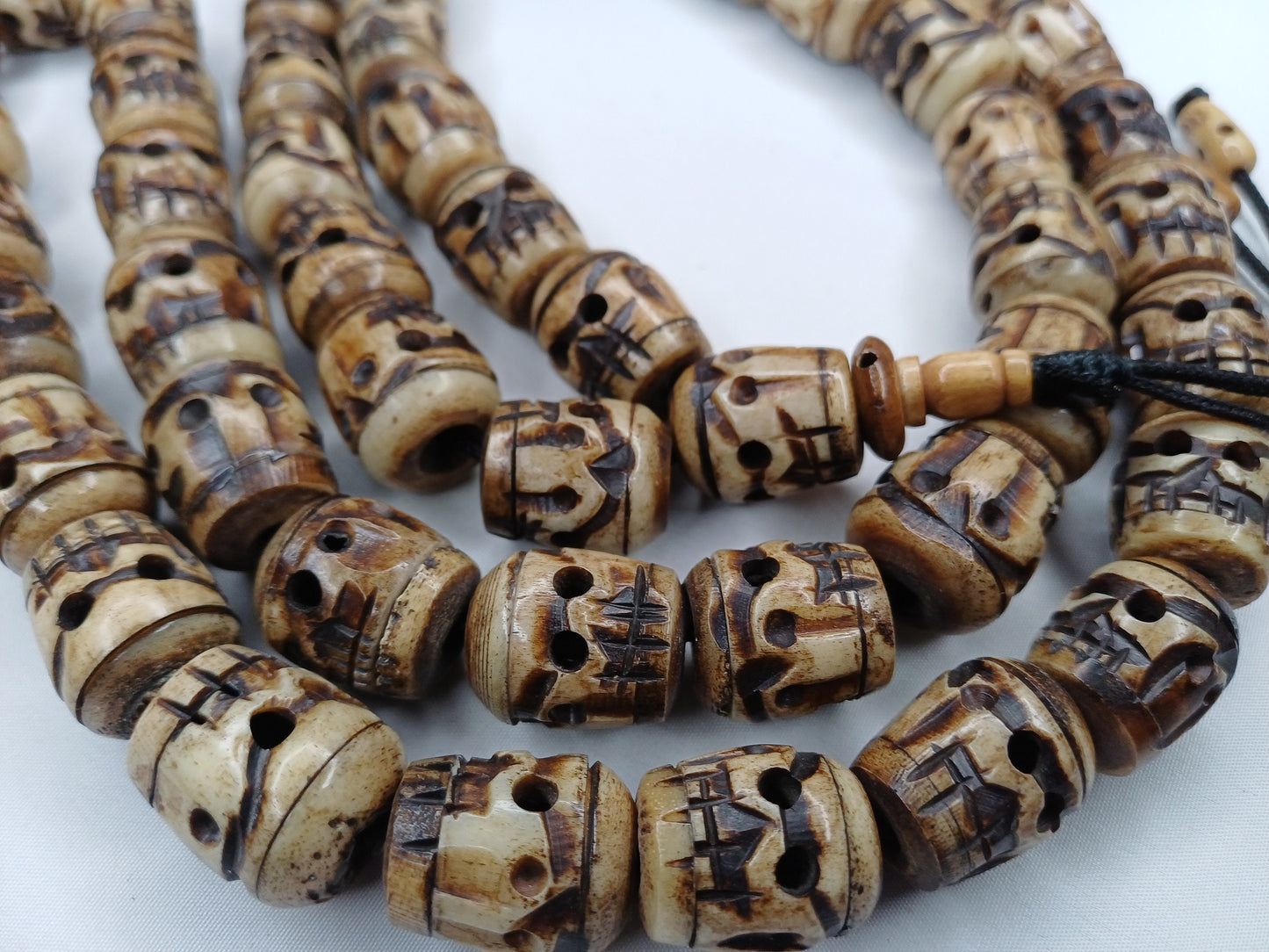 Vintage Large 54  Beads Rare Handcarved Tibetan Buddhist Yak Skull Bone Mala,Ethnic Bone Necklace/Jewellery,Tantrik Prayer Skull Japa Rosary