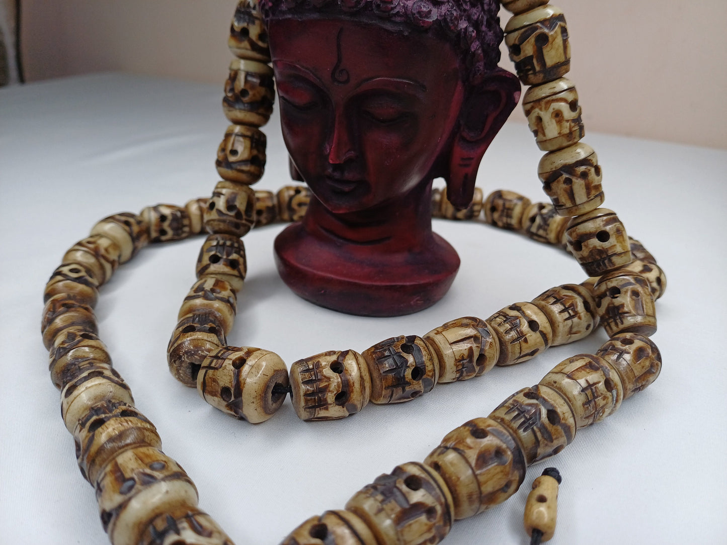 Vintage Large 54  Beads Rare Handcarved Tibetan Buddhist Yak Skull Bone Mala,Ethnic Bone Necklace/Jewellery,Tantrik Prayer Skull Japa Rosary