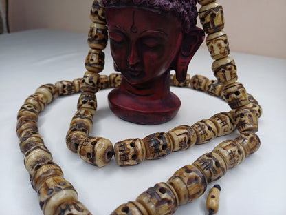 Vintage Large 54  Beads Rare Handcarved Tibetan Buddhist Yak Skull Bone Mala,Ethnic Bone Necklace/Jewellery,Tantrik Prayer Skull Japa Rosary
