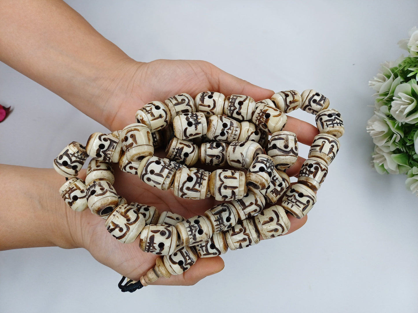 Large 54 Rare Handcarved Tantrik Yak Skull Bone Meditation Mala,Ethnic Bone Necklace/Jewellery,Tibetan Buddhist Prayer Skull  Japa Rosary
