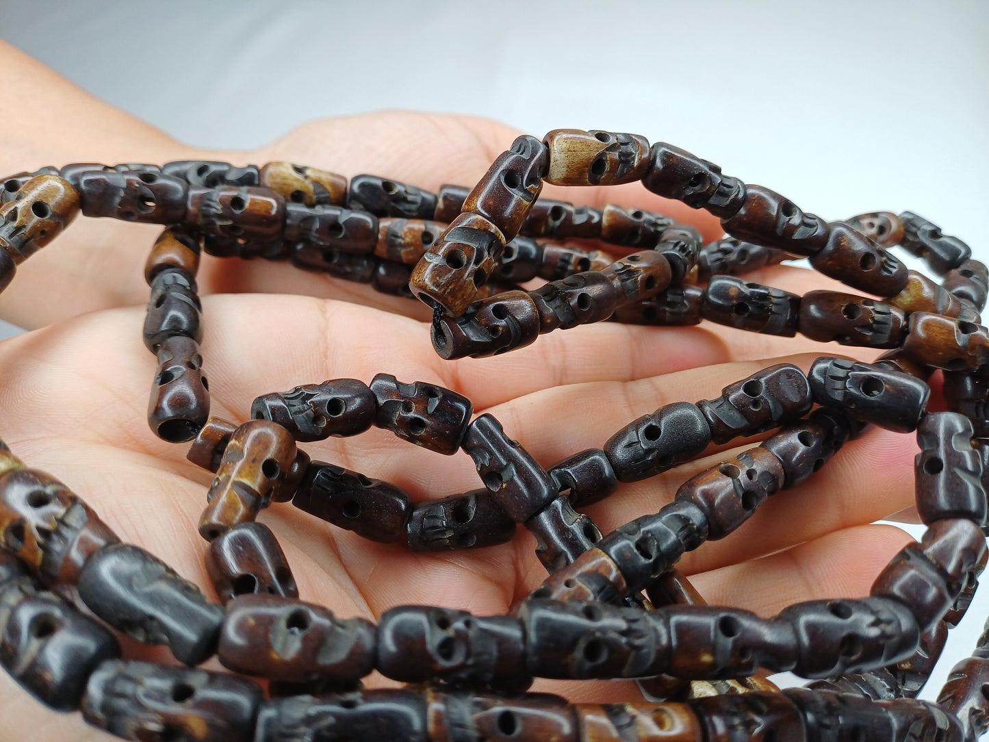 108 Handcarved Skull Bone  Beads,Bone Meditation Mala, Antique bone necklace,Ethnic Bone Jewellery,Tibetan Buddhist Prayer Skull Bone Mala,