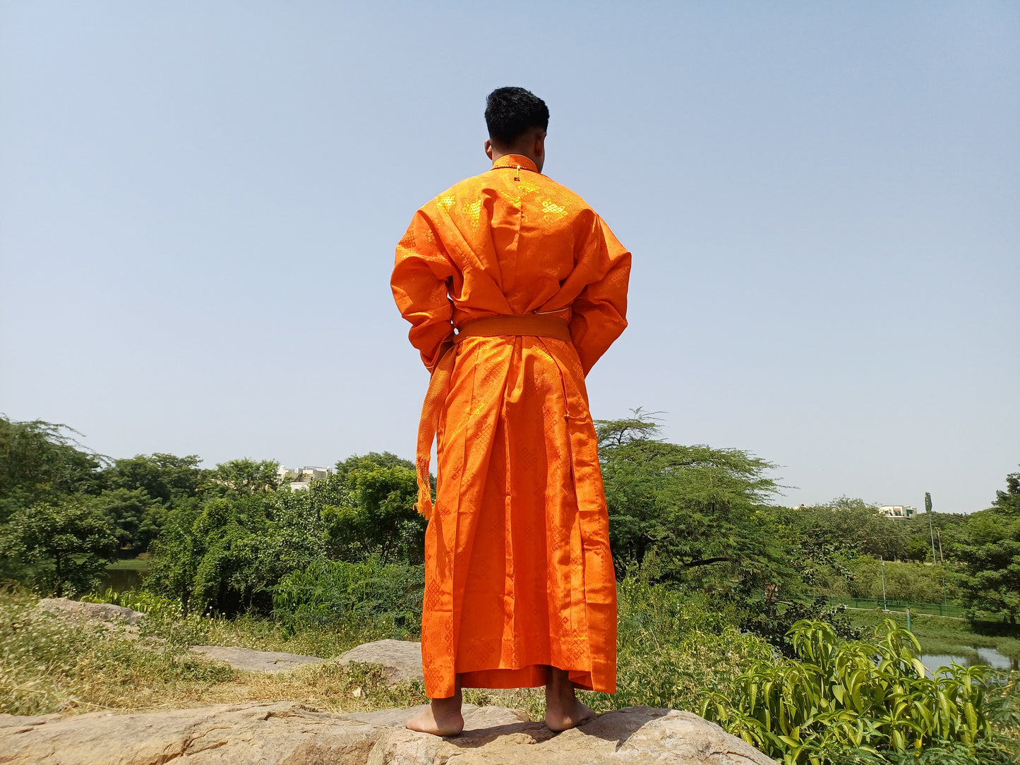 Custom-Made Layman Tibetan Brocade Long  Buddhist Robe,Monastery Style Bhutanese Prayer Costume Dress,Zen Spiritual Temple Clothing