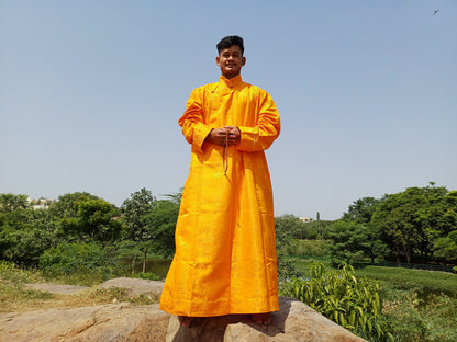 Custom-Made Layman Tibetan Brocade Long  Buddhist Robe,Monastery Style Bhutanese Prayer Costume Dress,Zen Spiritual Temple Clothing