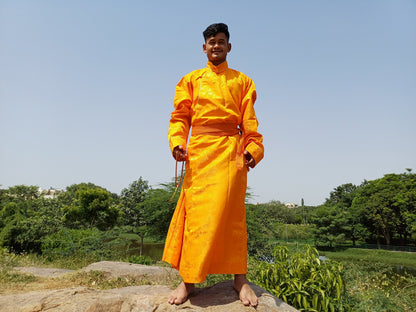 Custom-Made Layman Tibetan Brocade Long  Buddhist Robe,Monastery Style Bhutanese Prayer Costume Dress,Zen Spiritual Temple Clothing