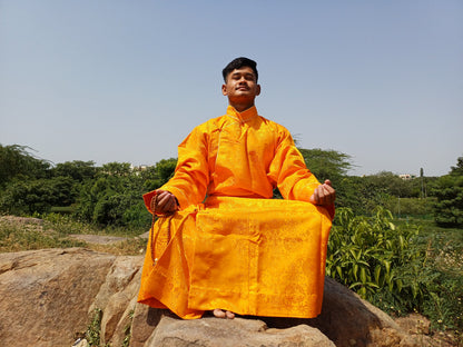 Custom-Made Layman Tibetan Brocade Long  Buddhist Robe,Monastery Style Bhutanese Prayer Costume Dress,Zen Spiritual Temple Clothing