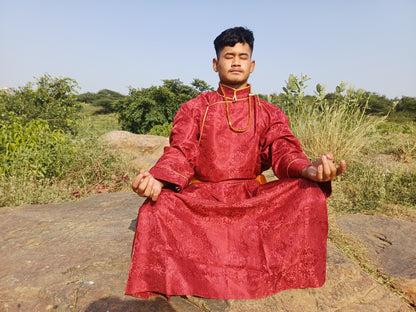 Custom-Made Layman Tibetan Brocade Long  Buddhist Robe,Monastery Style Bhutanese Prayer Costume Dress,Zen Spiritual Temple Clothing