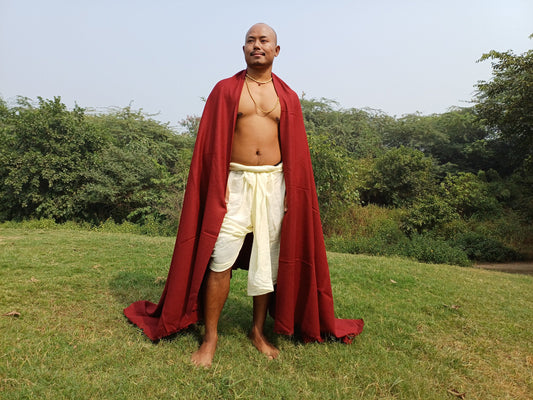 BODHI X-Large Handwoven Burgundy Red Buddhist Monk Pure Himalayan Angora Wool Meditation Shawl,Himalayan Prayer Blanket,Tibetan Prayer Wrap