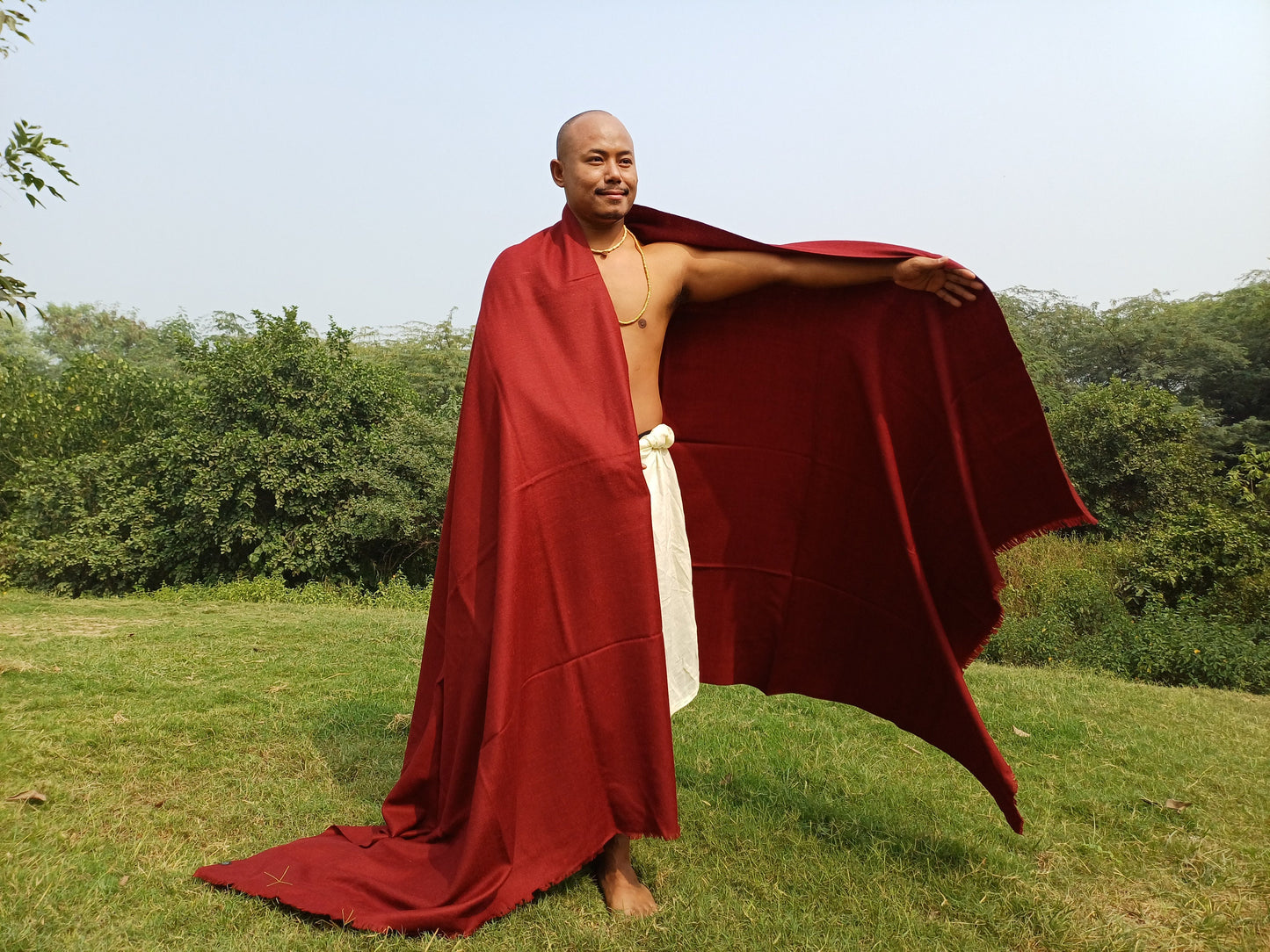 BODHI X-Large Handwoven Burgundy Red Buddhist Monk Pure Himalayan Angora Wool Meditation Shawl,Himalayan Prayer Blanket,Tibetan Prayer Wrap
