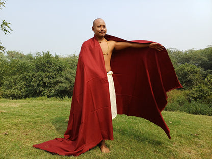 BODHI X-Large Handwoven Burgundy Red Buddhist Monk Pure Himalayan Angora Wool Meditation Shawl,Himalayan Prayer Blanket,Tibetan Prayer Wrap