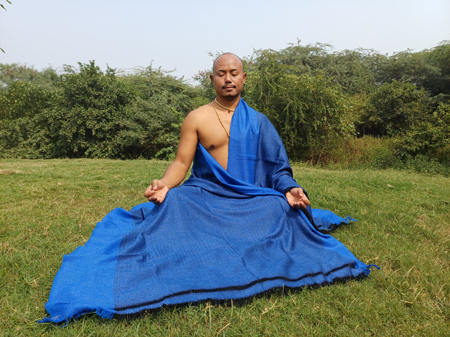 VEDA X-Large Handwoven Himalayan Yogi Pure Angora Wool Meditation Shawl,Himalayan Wool Prayer Blanket,Ethnic Indian Wool Prayer Wrap/Zen