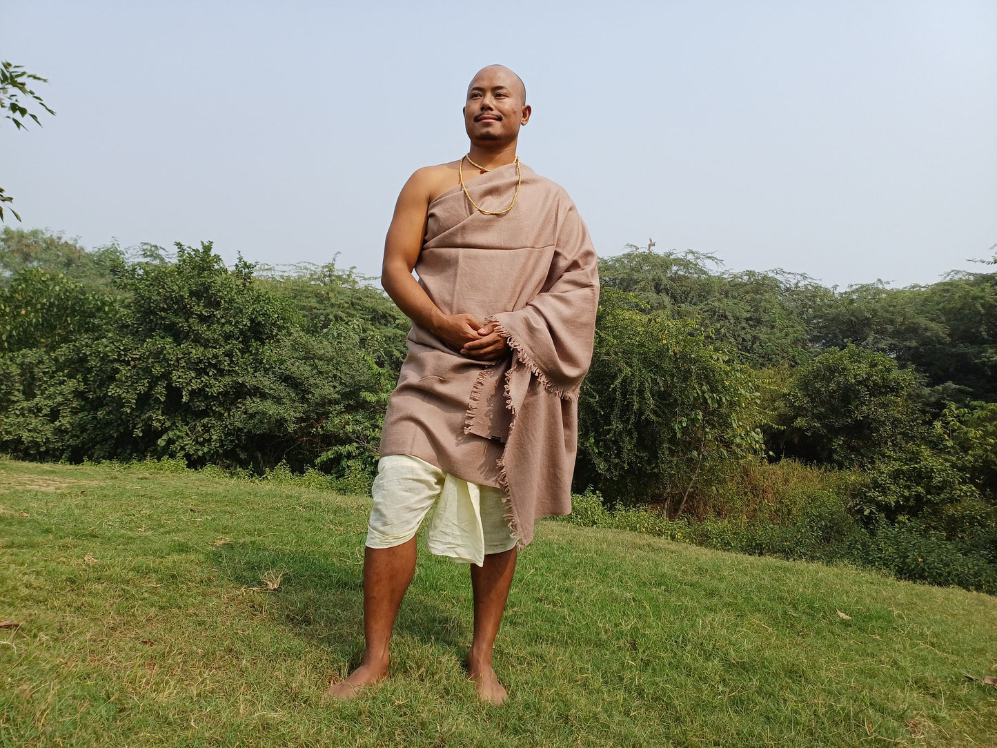 Handwoven Solid Beige Pure Himalayan Angora Wool Meditation Shawl,Indian Prayer Blanket,Handmade Woolen Wrap,Himalayan Wool Prayer Scarf