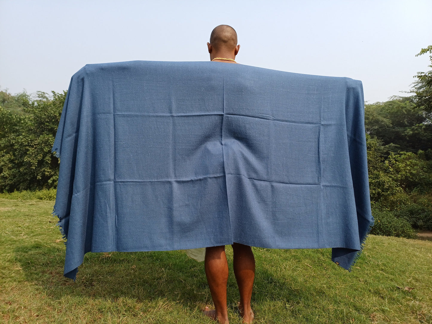 Handwoven Solid Blue Himalayan Angora Wool Meditation Shawl,Indian Ethnic Blanket,Handmade Woolen Wrap,Himalayan Wool Wrap